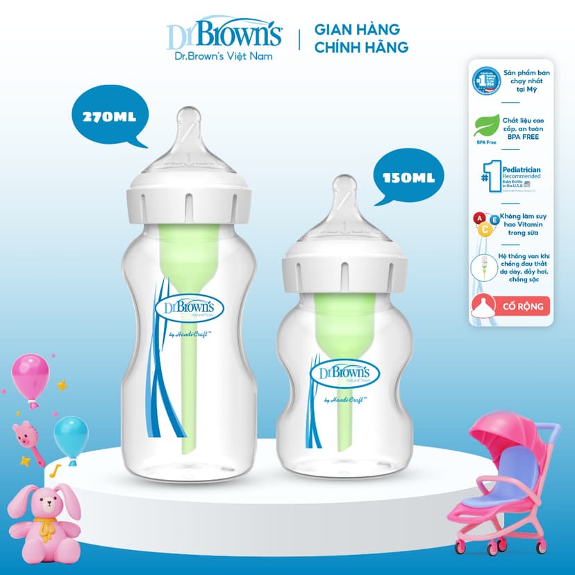 Ảnh Bình sữa Dr.Brown’ cổ rộng 150ml và 270ml nhựa PP Options + 1