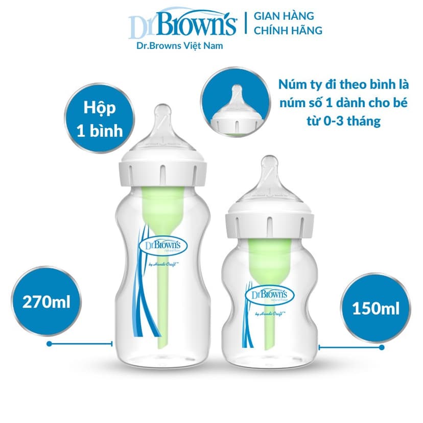 Ảnh Bình sữa Dr.Brown’ cổ rộng 150ml và 270ml nhựa PP Options + 2