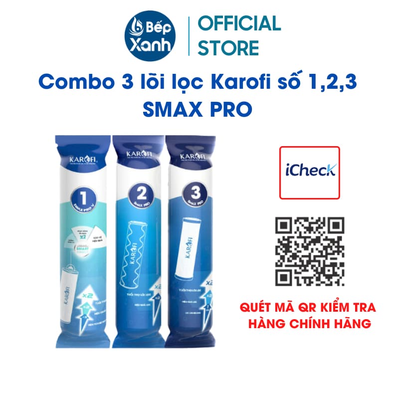 Ảnh Bộ lõi lọc Karofi 1,2,3 SMAX PRO - Hàng chính hãng, lắp được cho các máy lọc RO có 3 cốc lọc thô 10 inch 2