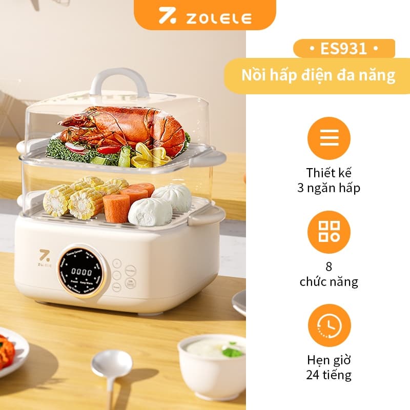 Ảnh Nồi hấp nồi lẩu điện đa năng 2 tầng ZOLELE nấu lẩu, nấu canh, hấp bánh bao ES931 9.3L - Chính hãng 2