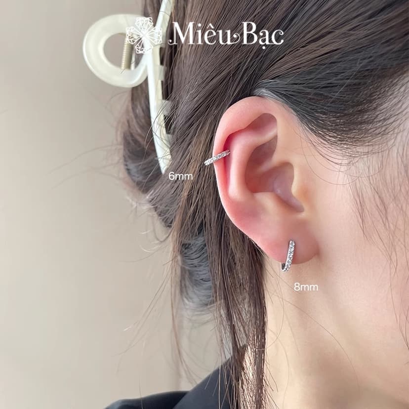 Ảnh Bông tai bạc nam nữ Miêu Bạc khuyên tròn đính đá chốt bấm chất liệu s925 unisex nhiều kích cỡ cá tính MB02 B400072 2