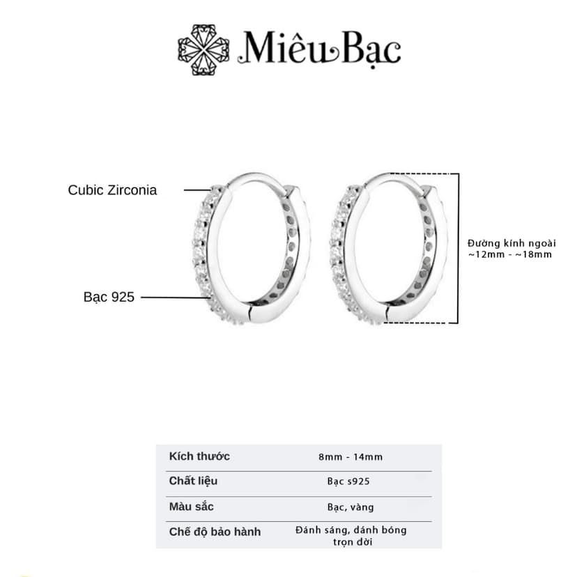 Ảnh Bông tai bạc nam nữ Miêu Bạc khuyên tròn đính đá chốt bấm chất liệu s925 unisex nhiều kích cỡ cá tính MB02 B400072 1