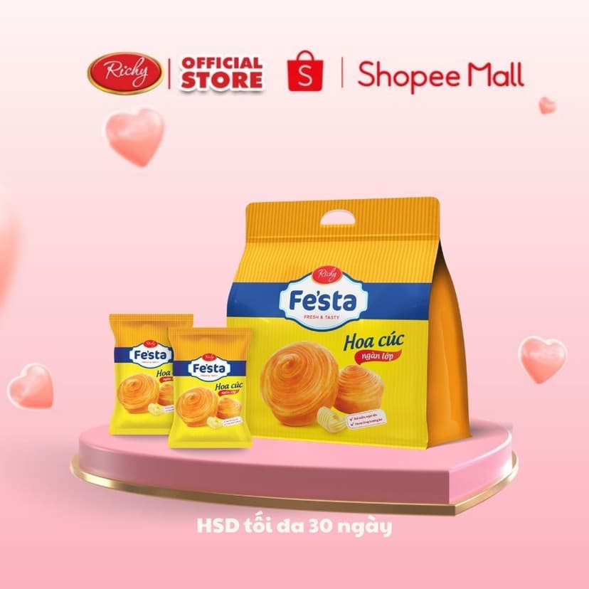 Ảnh [VỊ MỚI!!!] Combo 2 Túi Bánh Mì Hoa Cúc Ngàn Lớp Fe'sta Richy 3 Bánh/Túi 3