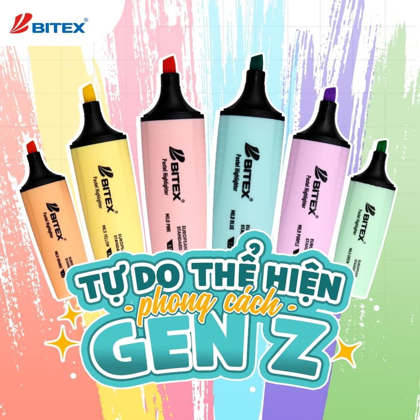 Ảnh Bút dạ quang highlight Bitex HL05 màu Pastel nhiều màu 4