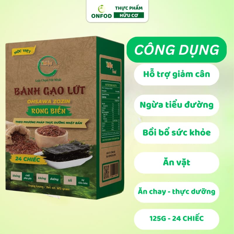 Ảnh Bánh gạo lứt rong biển hữu cơ ONFOD ăn kiêng giảm cân cho người tiểu đường mẹ bầu eat clean 125g 24 cái 2
