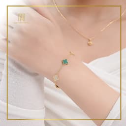 Thumbnail Lắc tay vàng tây 10K cỏ 4 lá đá vân xanh phong cách Ý Bảo Tín Mạnh Hải PYLTV10KDH-206003 1