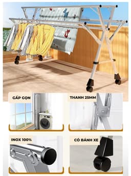 Thumbnail Sào phơi quần áo gấp gọn AVOHOME 5 thanh chính hãng loại giàn phơi treo quần áo cho gia đình 3