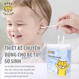 Thumbnail BABY TATTOO Bông Tăm Vệ Sinh Tai Chuyên Dụng Cho Bé, Thiết Kế 2 Đầu Tiện Lợi, Hộp 200 Cây 2
