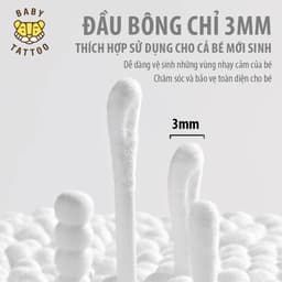Thumbnail BABY TATTOO Bông Tăm Vệ Sinh Tai Chuyên Dụng Cho Bé, Thiết Kế 2 Đầu Tiện Lợi, Hộp 200 Cây 4
