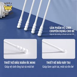 Thumbnail BABY TATTOO Bông Tăm Vệ Sinh Tai Chuyên Dụng Cho Bé, Thiết Kế 2 Đầu Tiện Lợi, Hộp 200 Cây 3