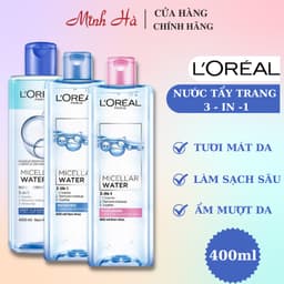 Thumbnail Nước tẩy trang Loreal Paris Micellar Water 3-in-1 400ml không chứa cồn làm sạch và mềm da 2