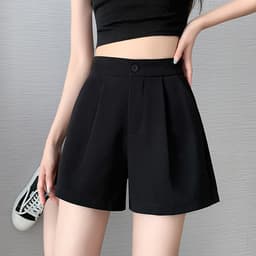 Thumbnail Quần short nữ lưng thun chất đũi ống rộng trơn đen, trắng THOCA HOUSE quần ngắn freesize dáng Hàn 2
