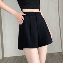Thumbnail Quần short nữ lưng thun chất đũi ống rộng trơn đen, trắng THOCA HOUSE quần ngắn freesize dáng Hàn 3