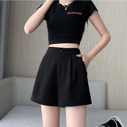 Thumbnail Quần short nữ lưng thun chất đũi ống rộng trơn đen, trắng THOCA HOUSE quần ngắn freesize dáng Hàn 4