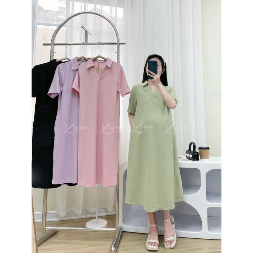 Ảnh Váy bầu dáng suông Rika Dress cổ polo kiểu basic, váy bầu mùa hè, đầm bầu thiết kế by LAMME 2