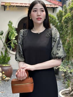 Thumbnail Đầm dự tiệc trung niên Zol by TIFALU dáng suông màu đen sang trọng - ZOL319BLK 1