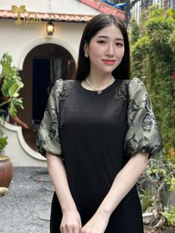 Thumbnail Đầm dự tiệc trung niên Zol by TIFALU dáng suông màu đen sang trọng - ZOL319BLK 2