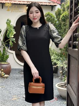 Thumbnail Đầm dự tiệc trung niên Zol by TIFALU dáng suông màu đen sang trọng - ZOL319BLK 3