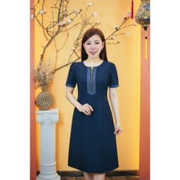 Thumbnail Đầm suông trung niên Cổ tròn tay ngắn Màu Xanh jean TTV Store thời trang nữ TTV1557 1