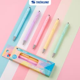 Thumbnail Hộp 5 Bút gel bi Pazto Thiên Long Smooth Ink Pen ngòi 0.5mm - Mực xanh viết trơn êm, thân bút 5 màu tone pastel GEL-B015 2