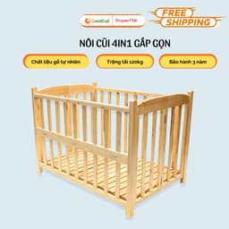 Thumbnail Cũi Cho Bé GOLDCAT 4IN1 Làm Từ Gỗ Quế Tự Nhiên, Có Thể Gấp Gọn Điều Chỉnh 2 Mức Cũi, Kèm Đệm Muslin Cao Cấp 1