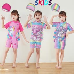 Thumbnail Đồ bơi bé gái đi biển SKIDS sét đồ bơi cho trẻ em liền thân họa tiết kỳ lân tặng kèm mũ đáng yêu 1