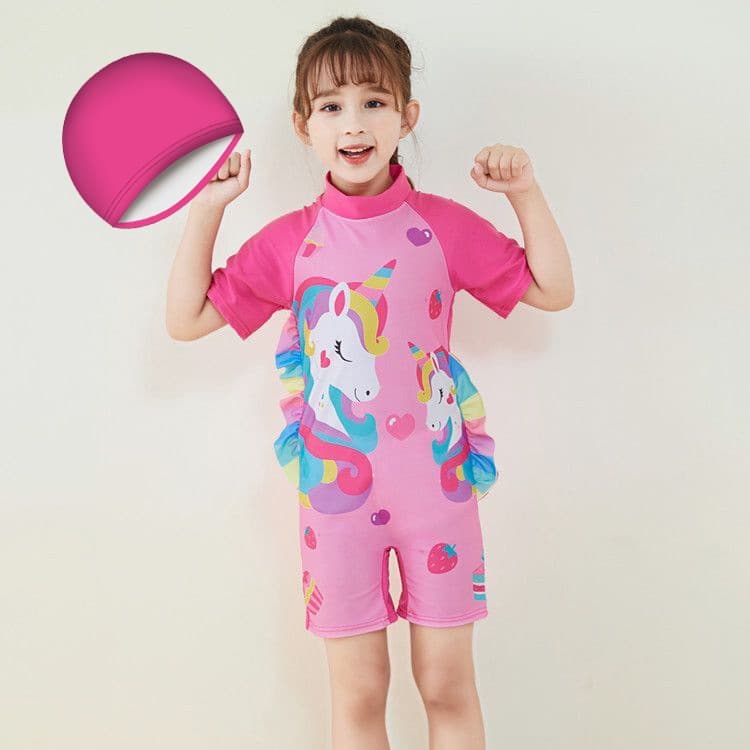 Ảnh Đồ bơi bé gái đi biển SKIDS sét đồ bơi cho trẻ em liền thân họa tiết kỳ lân tặng kèm mũ đáng yêu 3