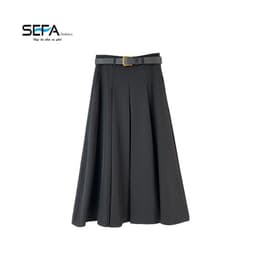 Thumbnail Chân váy xoè công sở SEFA dáng A dài midi xếp ly may chiết eo kèm đai chất liệu kate xước cao cấp 4