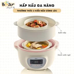 Thumbnail Combo Nồi Nấu Cháo Chậm BEAR 1.6L SUBE002 Tiếng Việt và Máy Xay Ăn Dặm 0.3L BEAR 8 Lưỡi GR-B03V8 Nấu Cháo Chưng Yến 3