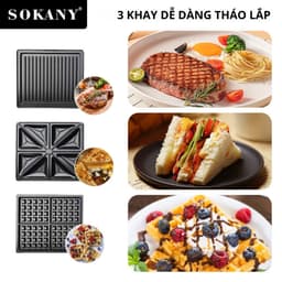 Thumbnail Máy kẹp bánh mì công suất cao 1400W LOẠI KHAY TO SOKANY BBQ-852 nướng nhanh chín, chống dính tốt 2