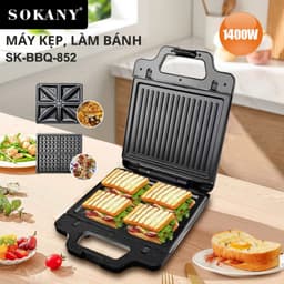 Thumbnail Máy kẹp bánh mì công suất cao 1400W LOẠI KHAY TO SOKANY BBQ-852 nướng nhanh chín, chống dính tốt 4