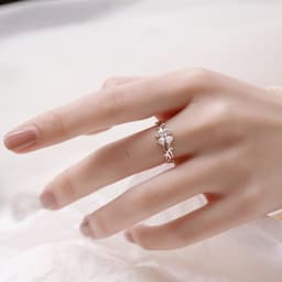 Thumbnail Nhẫn bạc 925 dành cho nữ Dế Bạc freesize cỏ 4 lá đá trắng thân cành lá oliu nhẫn hở xinh xắn - N6263 1