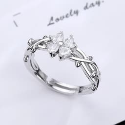 Thumbnail Nhẫn bạc 925 dành cho nữ Dế Bạc freesize cỏ 4 lá đá trắng thân cành lá oliu nhẫn hở xinh xắn - N6263 3