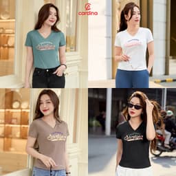 Thumbnail Áo thun nữ CARDINA chất tăm lạnh cổ V  form basic kiểu dáng nhẹ nhàng trẻ trung màu sắc đa dạng 4AFC02 5AFC02 4