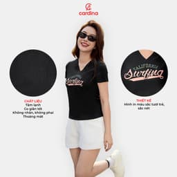 Thumbnail Áo thun nữ CARDINA chất tăm lạnh cổ V  form basic kiểu dáng nhẹ nhàng trẻ trung màu sắc đa dạng 4AFC02 5AFC02 2