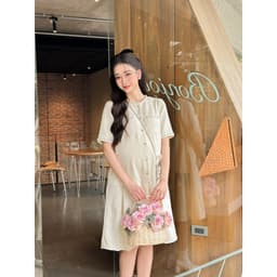 Thumbnail Váy bầu Grace Dress phối cổ sen, đính hạt, chân váy xếp ly, kiểu dáng suông, basic thiết kế BY L'AMME 3