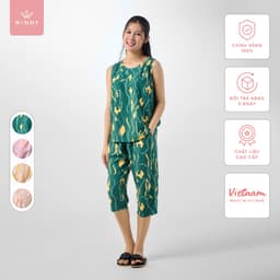 Thumbnail Bộ mặc nhà nữ WINNY kiểu sát nách quần ngố chất Lanh mềm mịn thấm hút nhanh khô 2MNLA23031S 1