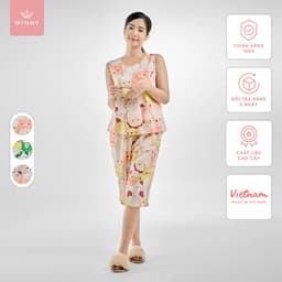 Thumbnail Bộ mặc nhà nữ WINNY kiểu sát tay quần ngố chất lanh mềm mát 2MNLA23049S 1