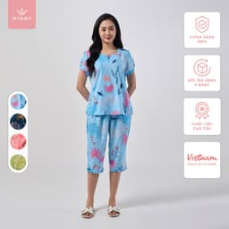 Thumbnail Bộ mặc nhà nữ WINNY kiểu cộc tay quần ngố chất lanh mềm mát thấm hút nhanh khô 2MNLA23009N 1