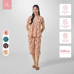 Thumbnail Bộ mặc nhà nữ WINNY kiểu cộc tay quần ngố chất lanh mềm mát mùa hè 2MNLA23023N 1