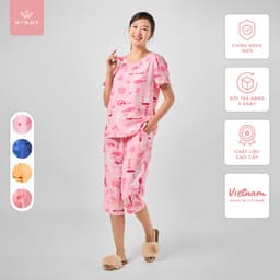 Thumbnail Bộ mặc nhà nữ WINNY kiểu cộc tay quần ngố chất lanh mềm 2MNLA23033N 1