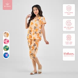 Thumbnail Bộ mặc nhà nữ WINNY kiểu cộc tay quần ngố chất lanh mềm mát thấm hút 2MNLA23039N 1