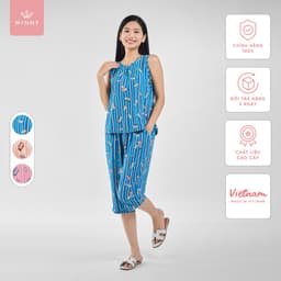 Thumbnail Bộ mặc nhà nữ WINNY kiểu sát nách quần ngố chất lanh mịn thấm hút nhanh khô 2MNLA23057S 1