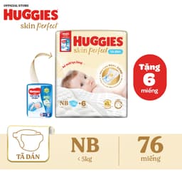 Thumbnail Tã/bỉm dán sơ sinh Huggies Skin PerfectNB 70+6 miếng với 2 vùng thấm giảm kích ứng da 1