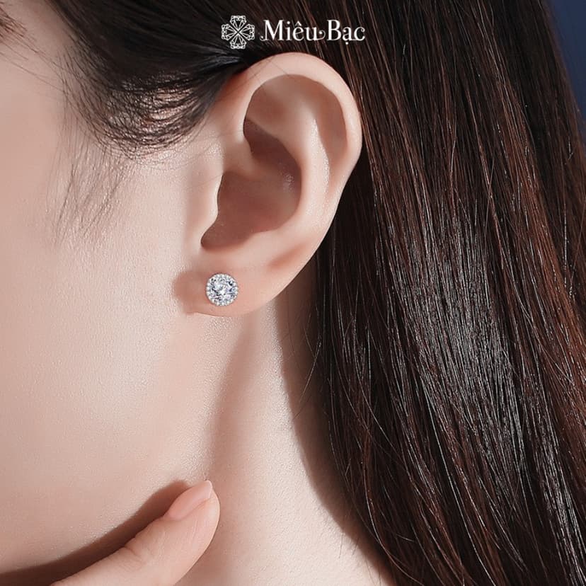Ảnh Bông tai bạc nữ Miêu Bạc khuyên tai nam nữ tròn đính đá(1 chiếc)sang chảnh unisex phụ kiện thời trang trang sức nữ MB66 3