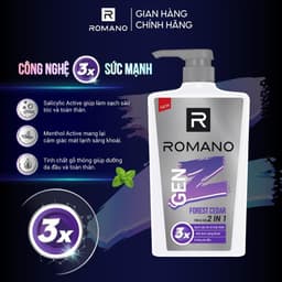 Thumbnail Tắm gội cho nam 2in1 Romano Gen Z Hương Forest Cedar/ Sea Breeze 610g (Tặng mùi ngẫu nhiên) 1