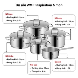 Thumbnail Bộ Nồi WMF INSPIRATION 5 Món, Đáy Từ 3 lớp, Chất Liệu Thép Cromargan Size 24,20, 20,16,16cm 3