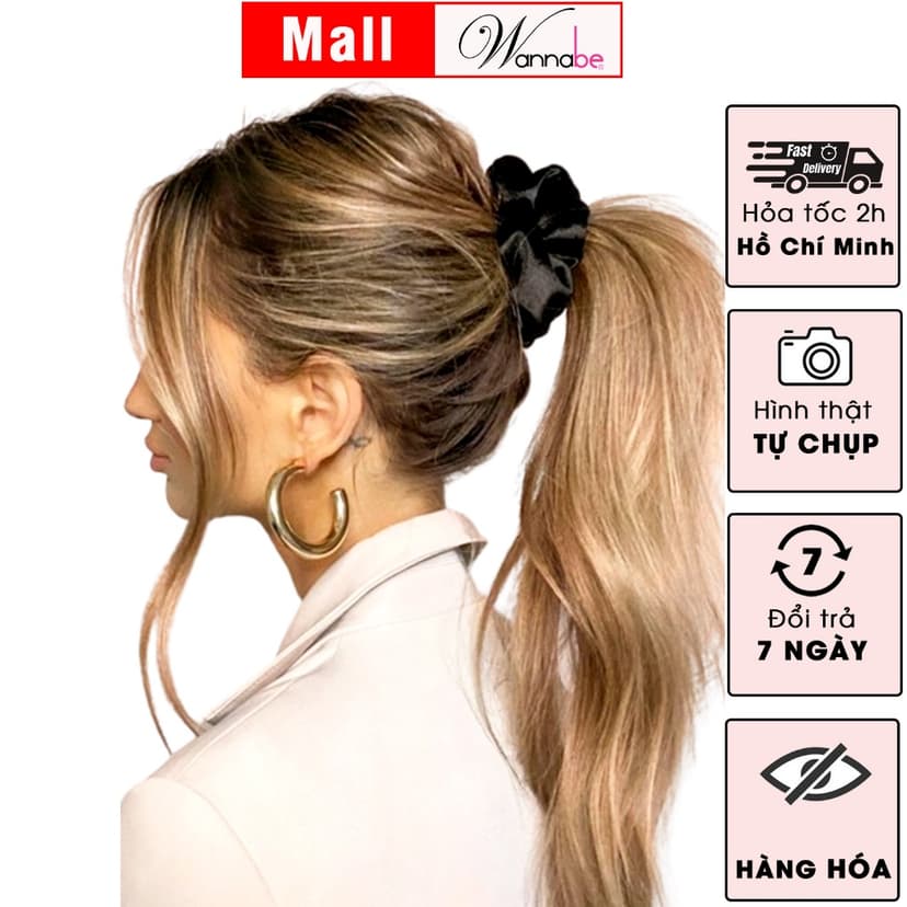 Ảnh Dây buộc tóc lụa WANNABE cột tóc satin scrunchies thời trang làm đẹp tóc siêu xinh cho chị em KT002 1
