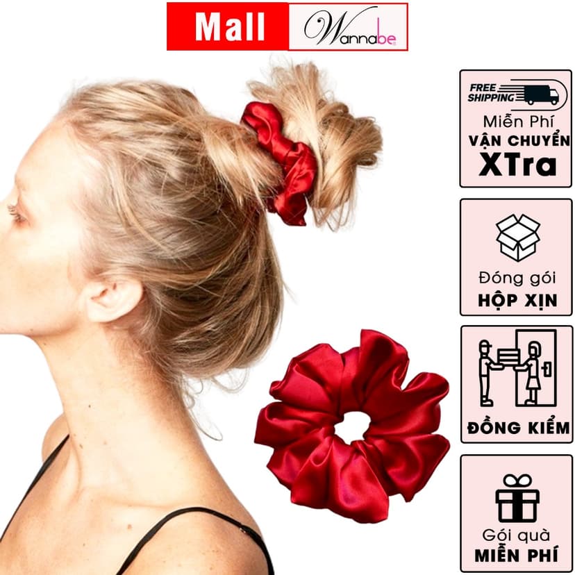 Ảnh Dây buộc tóc lụa WANNABE cột tóc satin scrunchies thời trang làm đẹp tóc siêu xinh cho chị em KT002 3