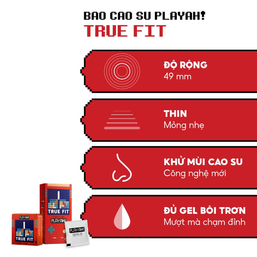 Ảnh Bao Cao Su PlayAh True Fit Ôm Sát Hộp 10 size 49mm size nhỏ, chống tuột bao 2